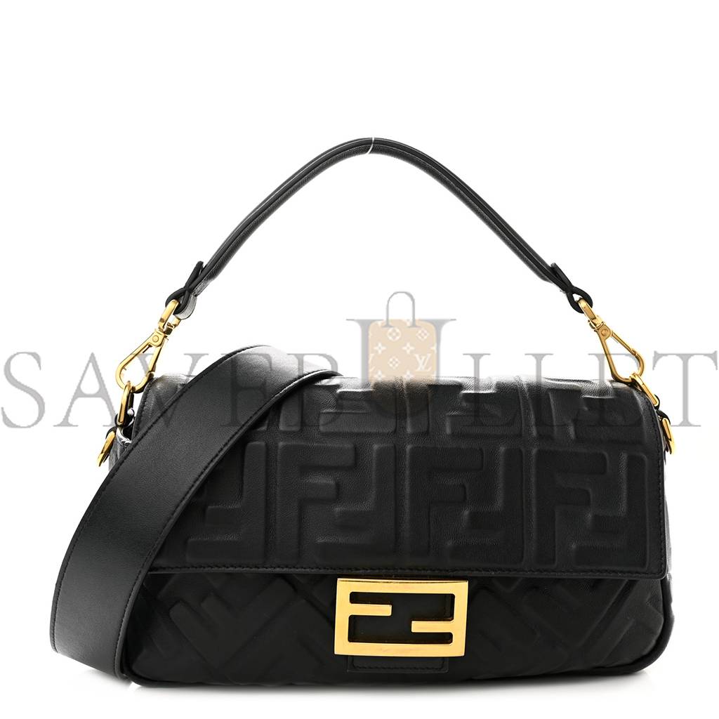 FENDI NAPPA FF 1974 EMBOSSED BAGUETTE BLACK (26*17*5cm)