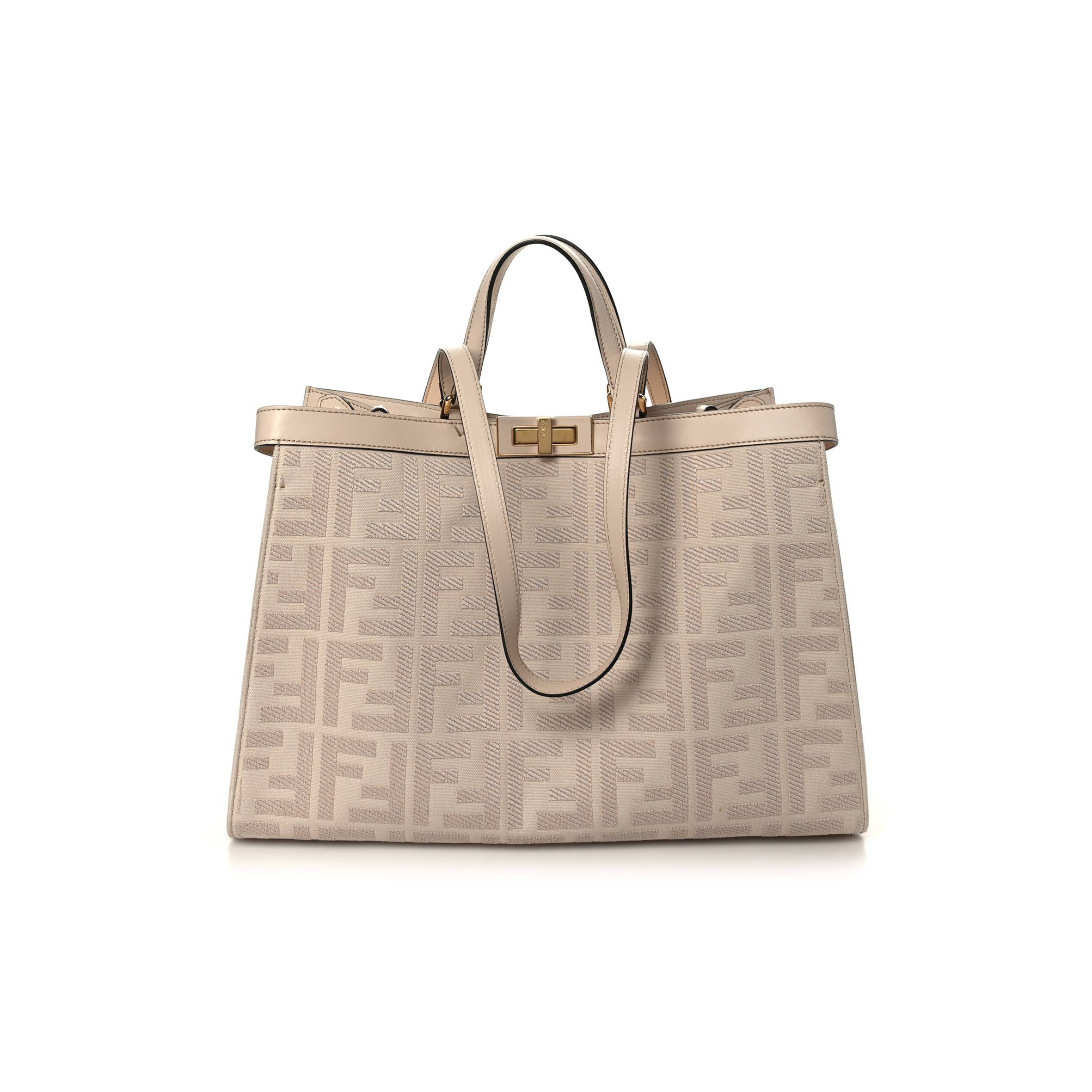 FENDI CANVAS VITELLO KING FF EMBROIDERED MEDIUM PEEKABOO X-TOTE POUDRE (41*29*15cm)