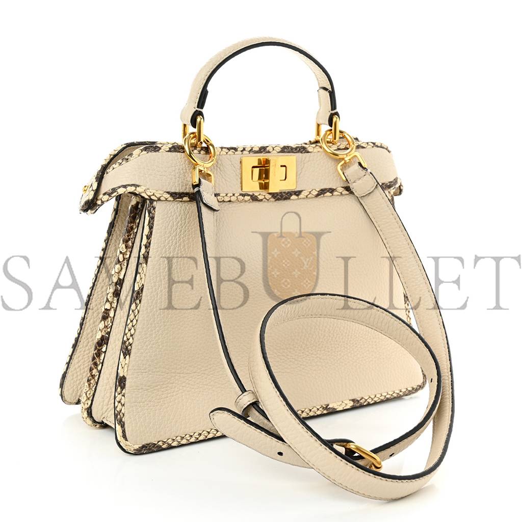 FENDI CUOIO ROMANO ELAPHE CHAMOIS PYTHON PRINT SMALL PEEKABOO I SEE U SATCHEL CAMELIA (27*20*11cm)